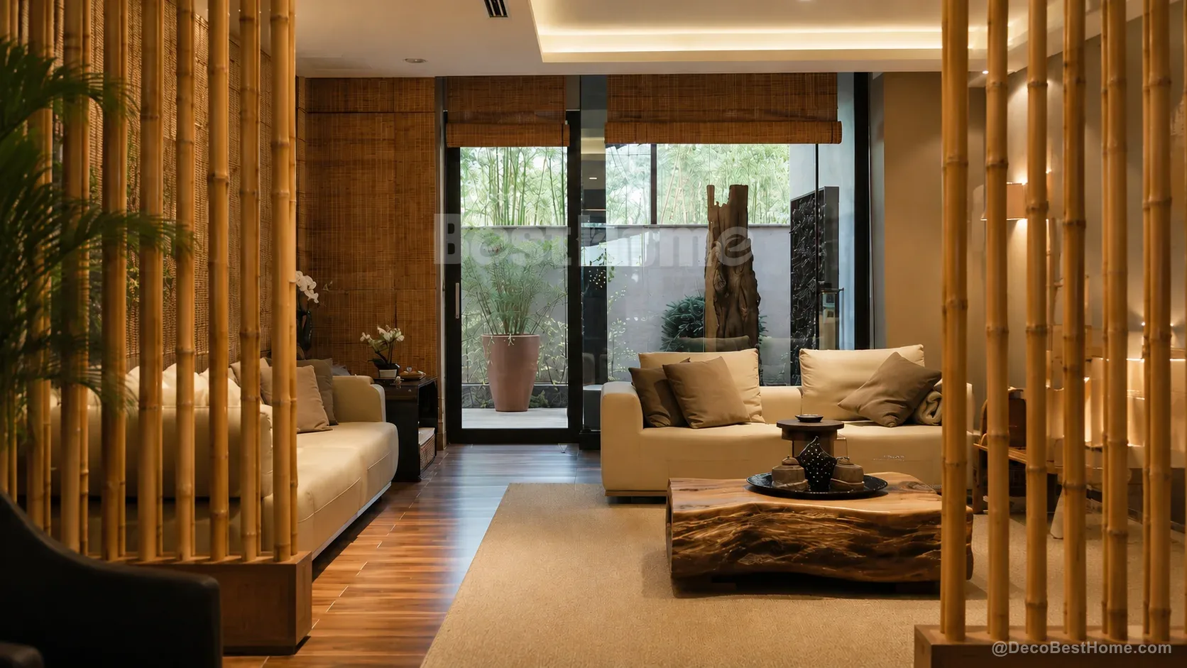 Reed garden screening in natural light