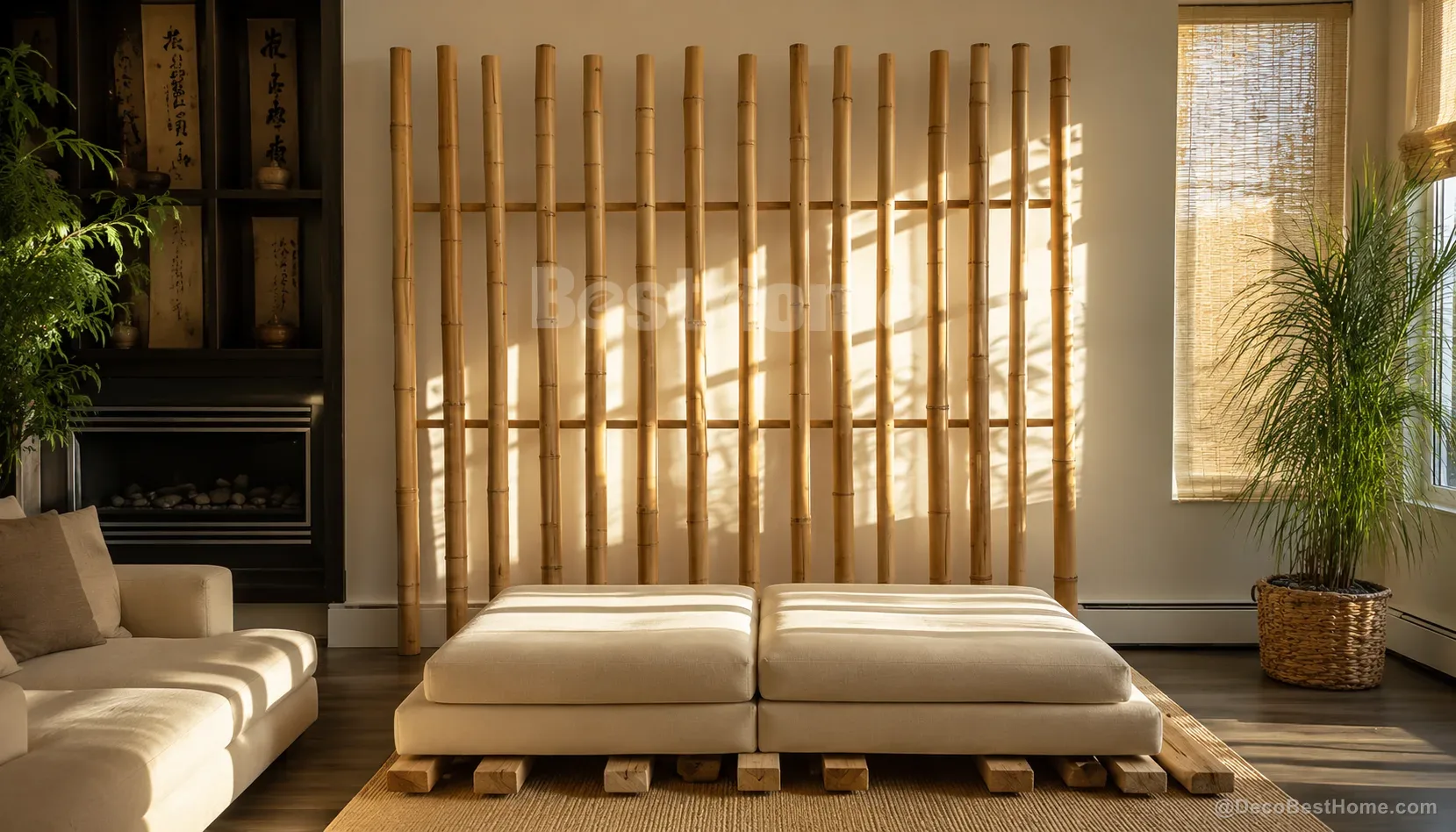 Natural bamboo privacy fencing in a garden